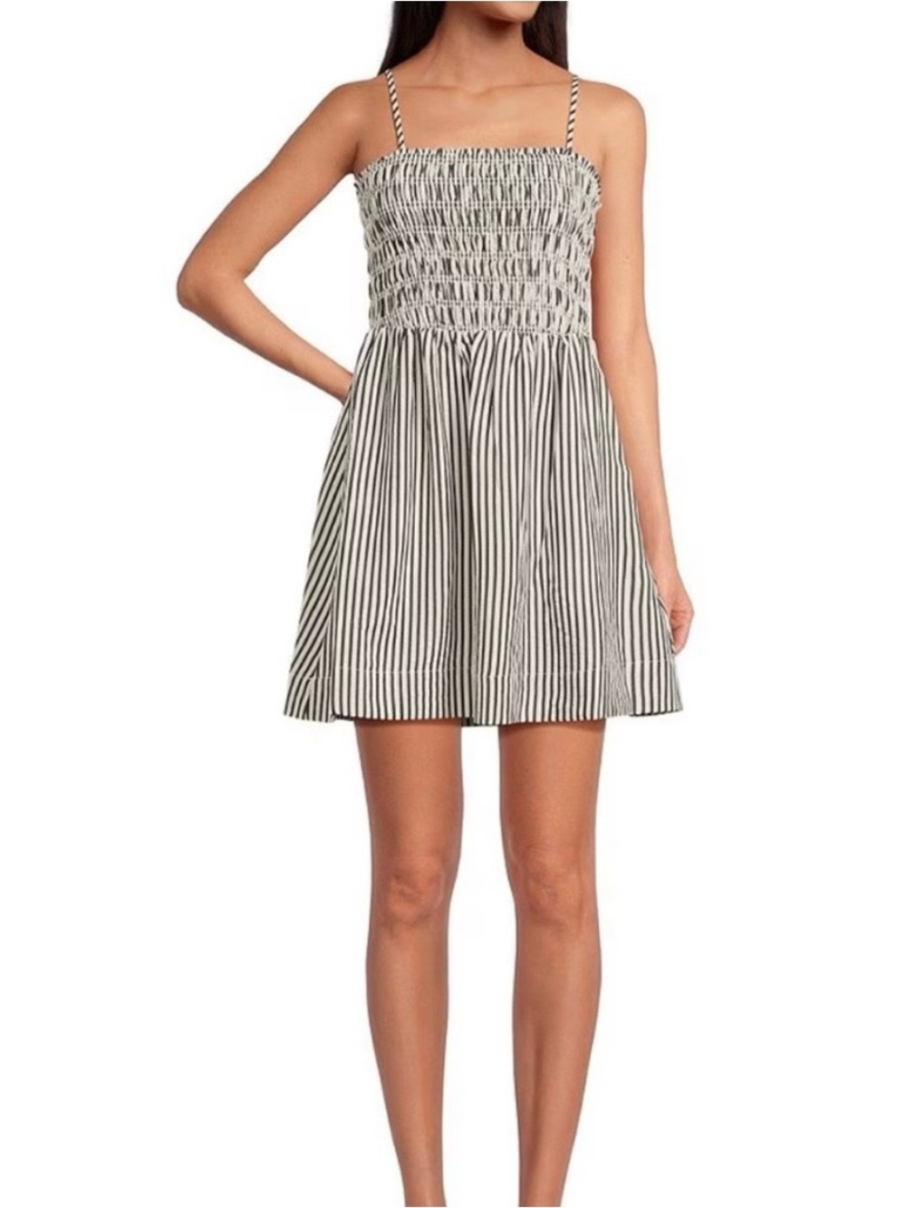 EVERY Knit Striped Square Neck Sleeveless Smocked A-Line Mini Dress